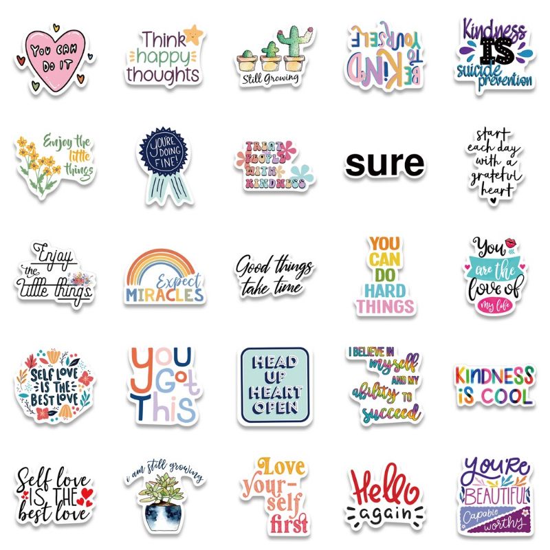 (5 PCS) Stiker Aesthetic Motivation / Stiker Tulisan Motivasi / Stiker Tempel Diy Laptop/ Stiker Smile