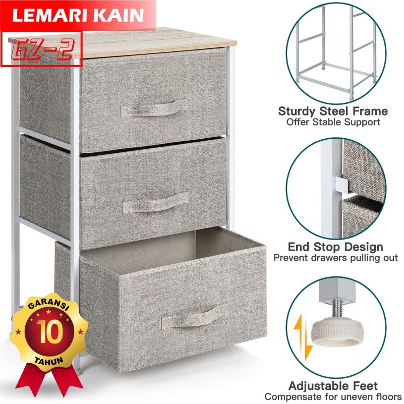 PROMO LEMARI KAIN MINIMALIS Lemari Sisi Ranjang 3 Susun Lemari Kain Linen Rak Penyimpanan Laci - GZ-2