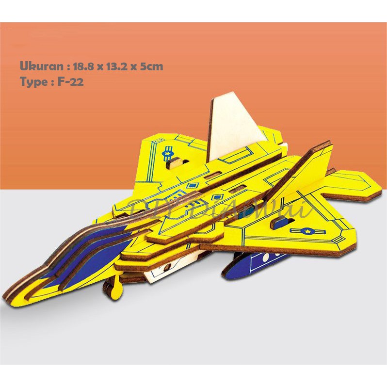 Puzzle 3D DIY bahan kayu model F-22 Raptor mainan puzzle edukasi anak (kado &amp; pajangan dekorasi)