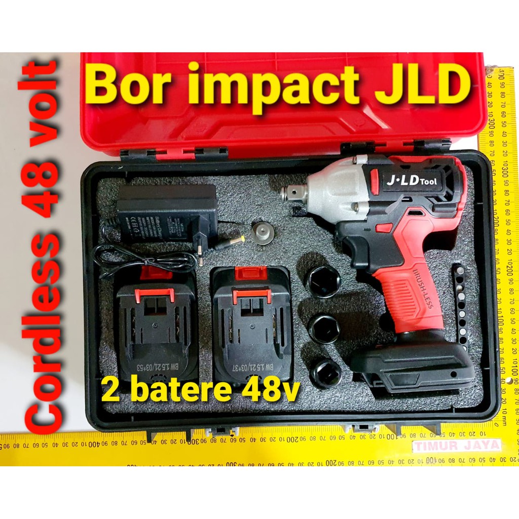 Cordless Impact Wrench Brushless Bor Baterai JV88- 48 Volt by JLD Tools 2 Baterai Mesin