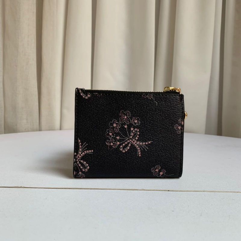 Coach Small Wallet In Signature Canvas Black Flower  (C76880)