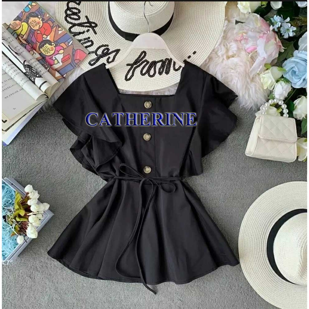 CATHERINE-MARISSA/ATASAN WANITA/BLOUSE WANITA MODERN-HITAM