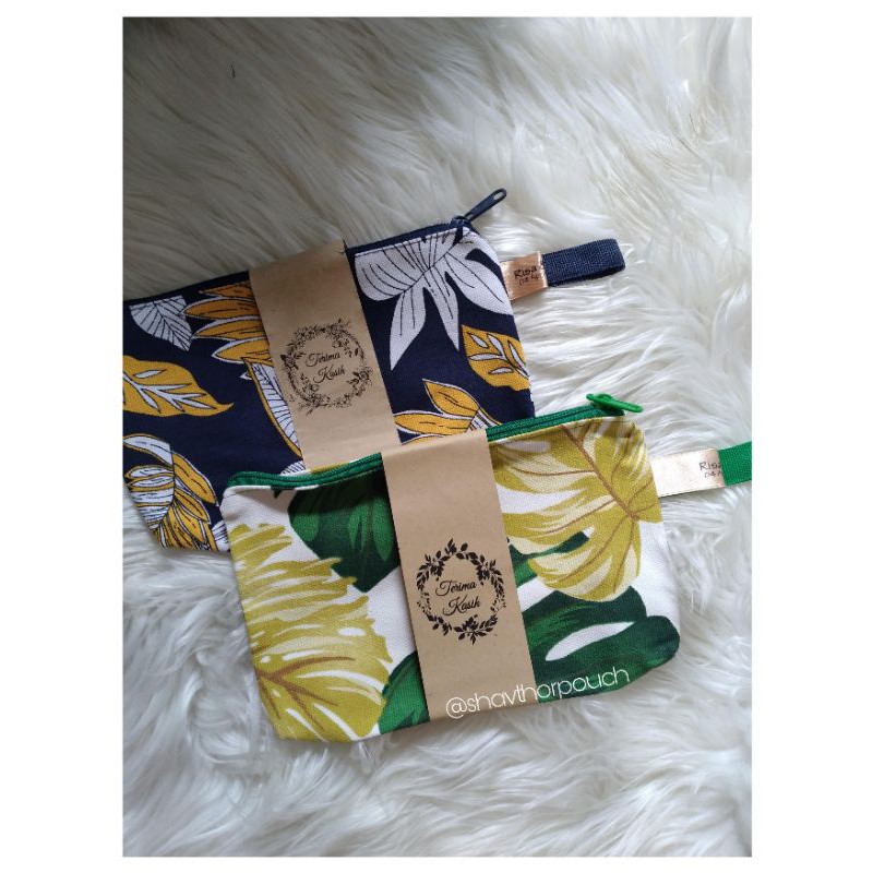 Souvenir Pouch Kanvas motif daun campur [LENGKAP NAMA LABEL&PACKING]