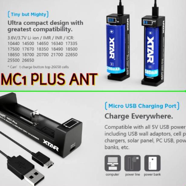 [KODE FK4] ORIGINAL Charger XTAR ANT MC1 Plus + MC 1 slot single charger 18650 authentic