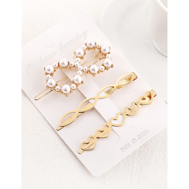 LRC Jepit Rambut Fashion Gold Circle Love Hair Clip Set Y61536