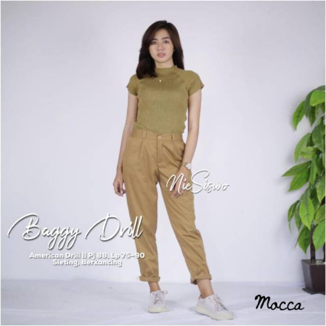 PROMO! Bisa COD READY BAGGY PANTS AMERICAN DRILL IMPOR MOSS LIGHT GREY