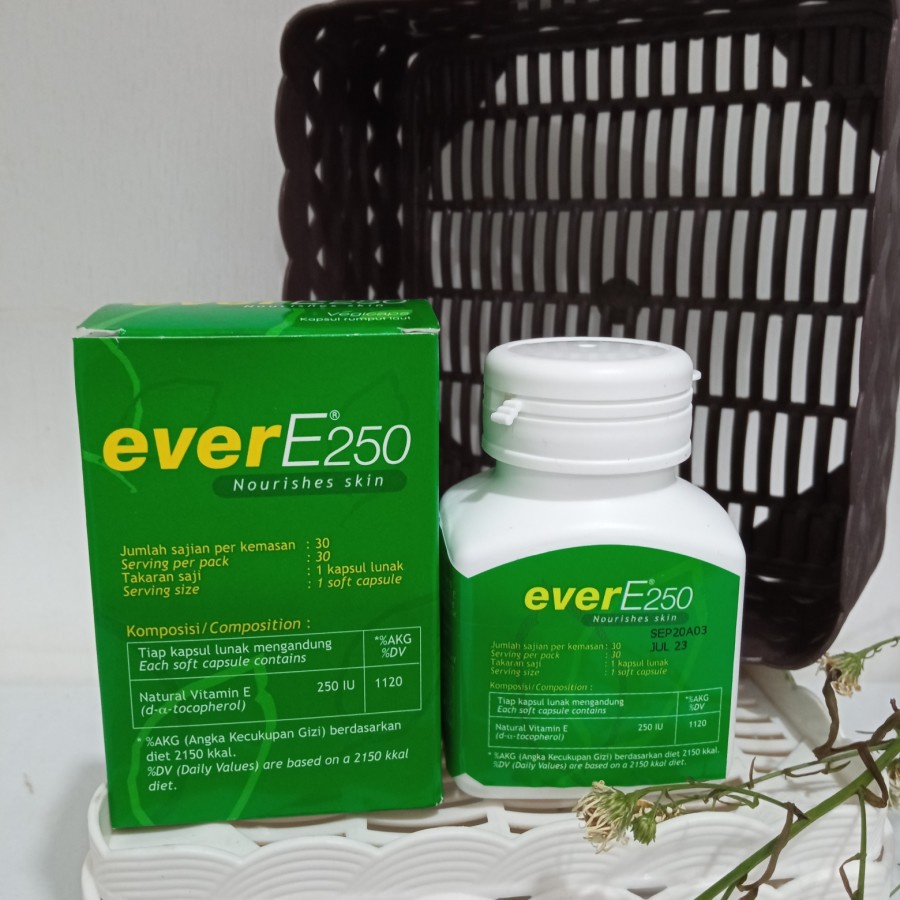 EVER E250 Isi 30 Kapsul Lunak - Vitamin E 250 IU Suplemen Kulit Cantik EverE Ever E