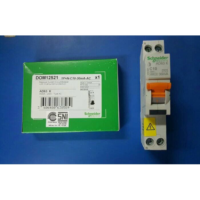 schneider RCBO SLIM DOMAE 1P+N 10A 3MA/RCBO SLIM DOMAE schneider