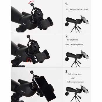 Smartphone Holder untuk Teropong Binocular Telescope / Teropong HP Jarak Jauh Monokular Smartphone / Teropong Handphone Lensa Binocurals Outdoor Telescope Terbaik /Jepitan Clamp Teleskop Handphone HP Tropong Digital Unik / Holder Teropong HP Smartphone