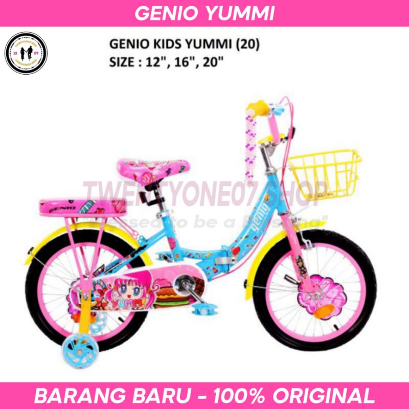 Sepeda Lipat Anak Perempuan Cewek Roda 4 Empat Mini 12 16 18 Inch Genio Yummi Keranjang Boncengan Mu