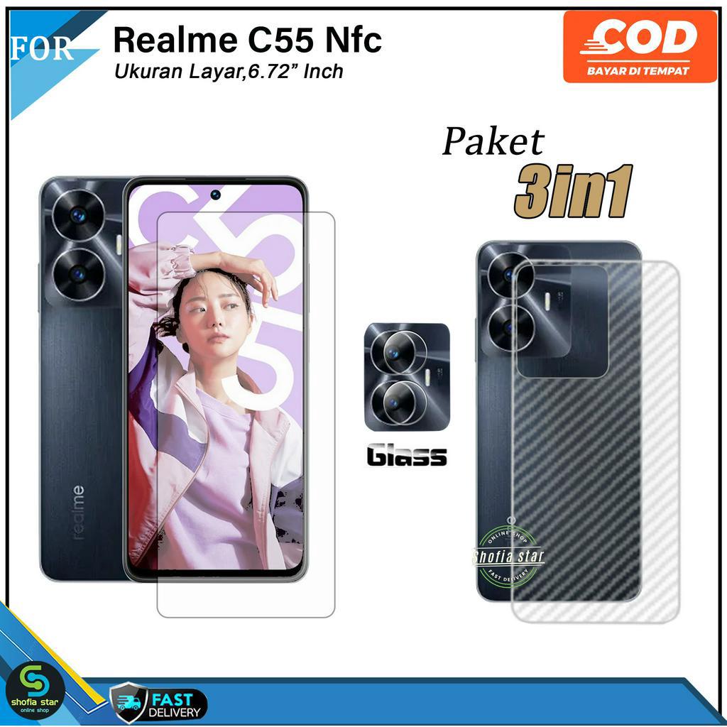 PAKET 3IN1 Tempered Glass Ceramic Privacy Realme C55 Nfc C53 Nfc Anti Spy Full Cover Bonus Anti Gores Kamera Dan Skin Carbon 3D