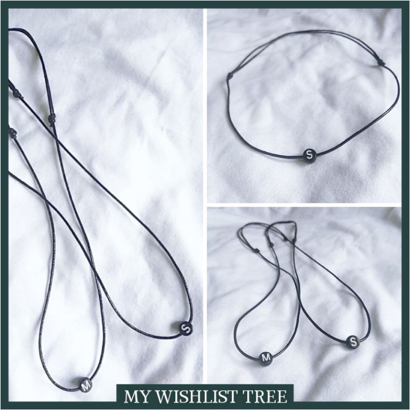 [INISIAL BULAT HITAM] KALUNG INISIAL NAMA HURUF | KALUNG HITAM POLOS TALI KOREA 1MM TIDAK MUDAH PUTU