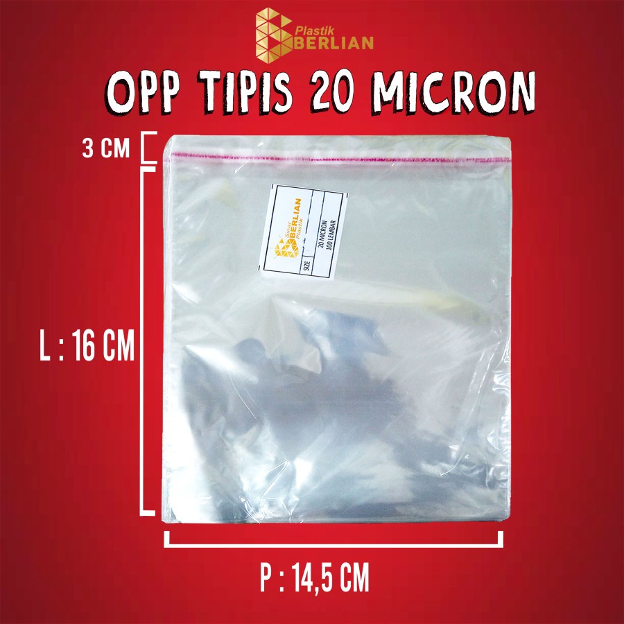 

14,5 x 16 cm Plastik OPP TIPIS (100 lbr) (lem/seal)