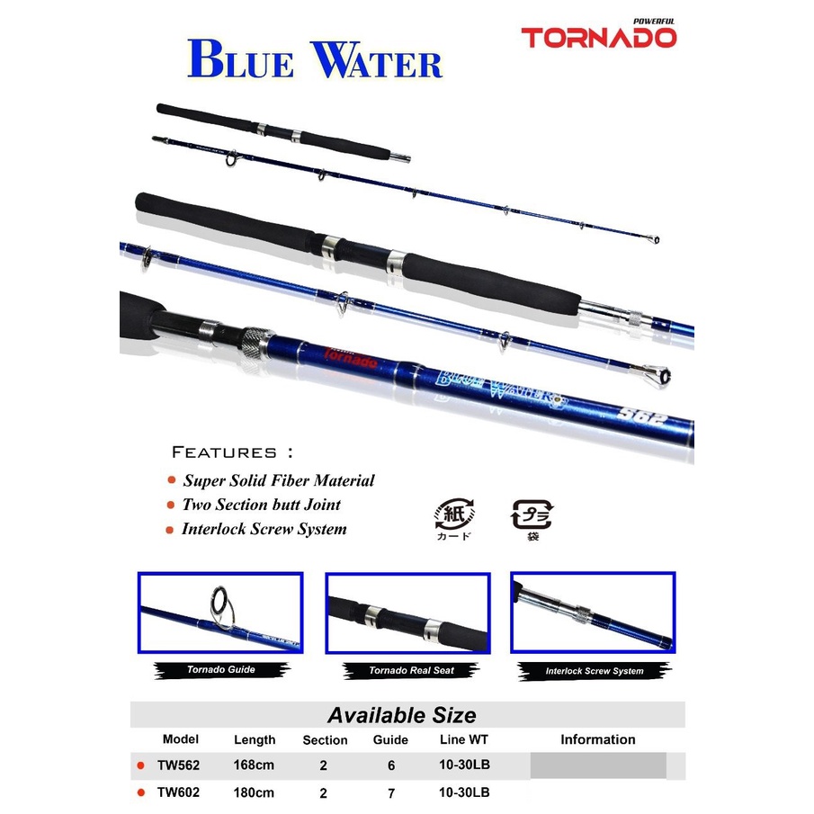 Joran Pancing TORNADO Blue Water Full Fiber Solid Sambungan Drat