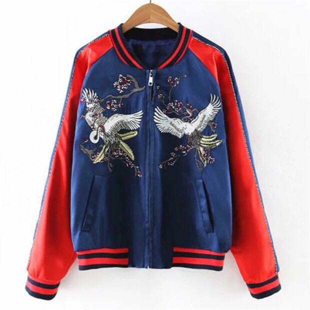 Jaket Sukajan Jepang Yakuza Souvenir Jacket Red Crane Sakura Bangau Kondisi New Baru