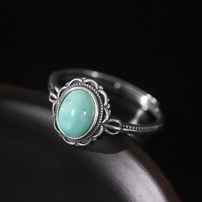 Cincin Model Terbuka Bahan alloy Desain Geometri Hias turquoise Imitasi Gaya Eropaamerika adjustable Untuk Wanita