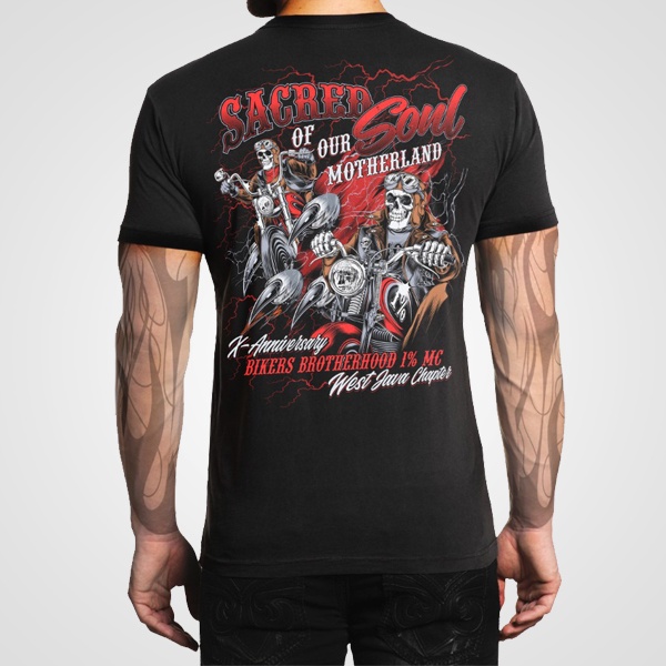 Baju Kaos Brotherhood 1% MC Official Anniversary Tshirt Bikers Hitam Cotton Lengan Pendek Original