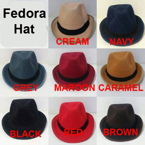 Topi Fedora beludru Warna warni polos dewasa