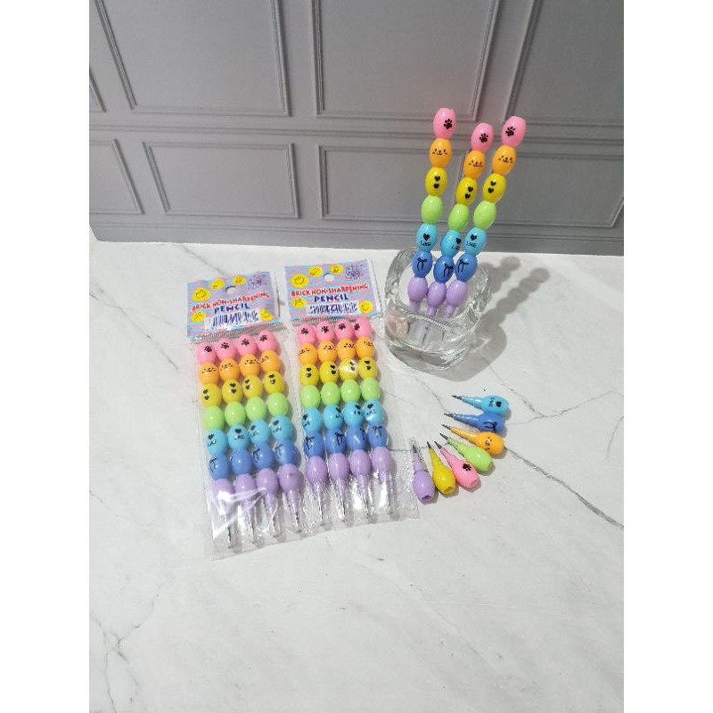 (4pc) pensil lantu bensia model sate/pensil cabut pasang/pensil bongkar-Warna Pastel
