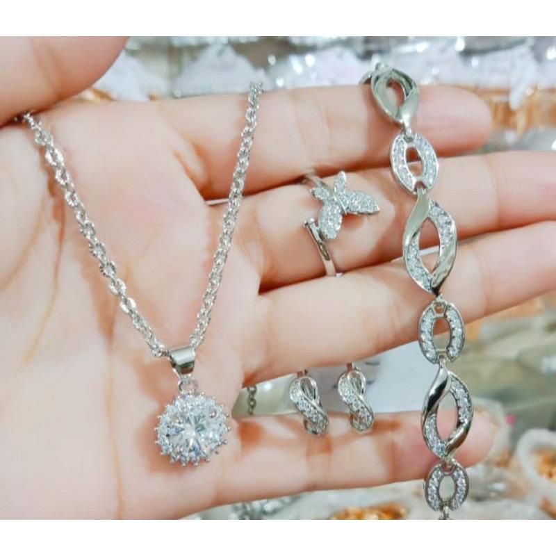 Set Perhiasan Xuping Permata Melintir Silver Cantik