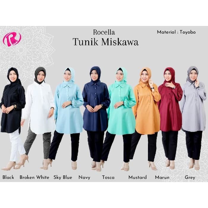 Rocella Tunik Miskawa/Atasan Muslim Wanita/Blus Polos