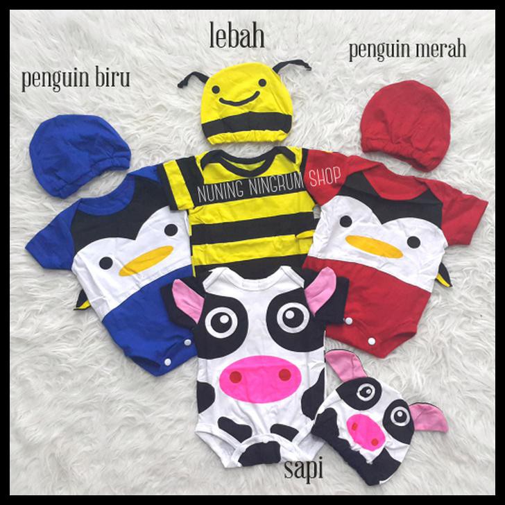 AMSJ JUMPER HEWAN BABY COSTUME KOSTUM BAYI SET TOPI LUCU NYRI