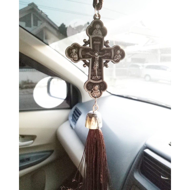 gantungan hiasan salib mobil katolik bunda maria impor