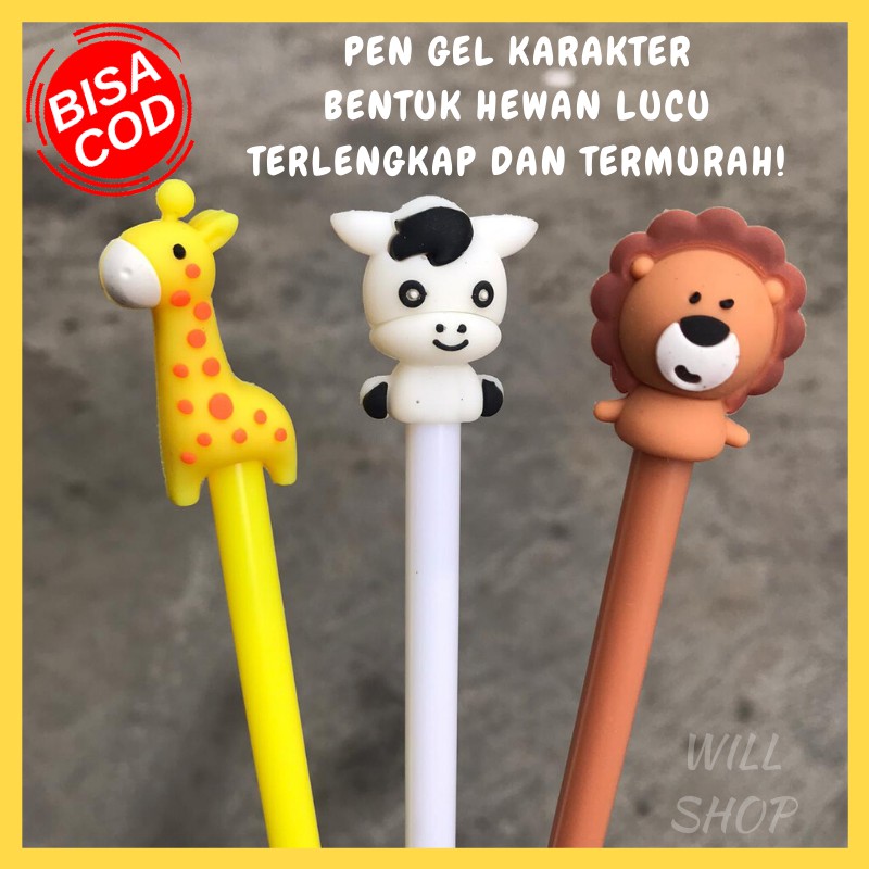 

READY STOCK PEN GEL KARAKTER BENTUK HEWAN LUCU JERAPAH SAPI SINGA BOLPEN PULPEN TERMURAH BISA COD