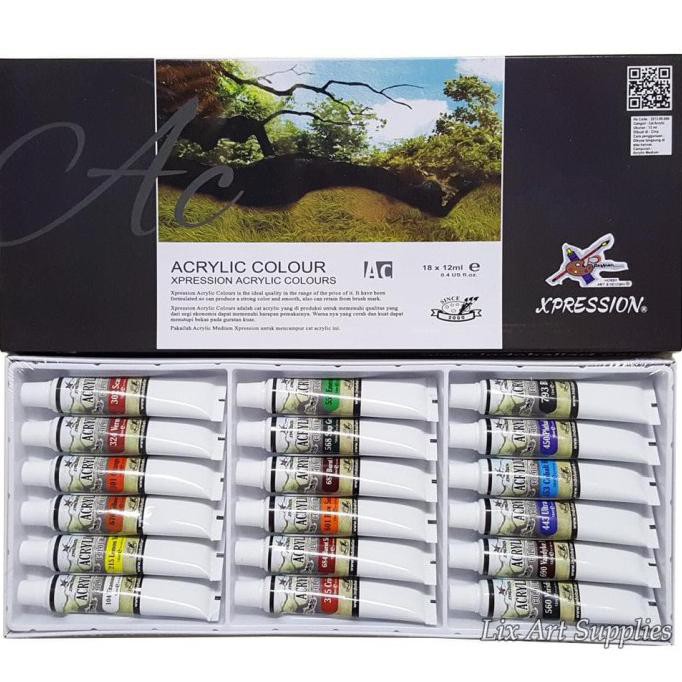 

COD PROMO XPRESSION ACRYLIC COLOR SET 18 - 818B / CAT AKRILIK SET 18X12ML PERALATAN MELUKIS ART SET