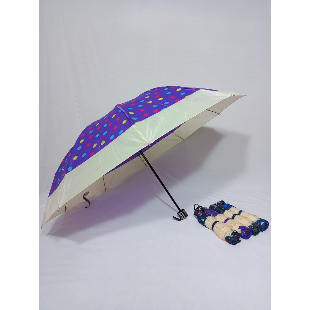 Payung Lipat 3 Ukuran Besar 27 inch KOREA Motif Polkadot 10 Jari - LPT3B