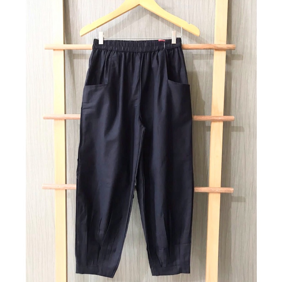 CoD- Hinata Pants- Celana Santai 7/9- Celana Kulot Wanita- Celana Baggy Rami Premium- Celana Panjang-Hitam