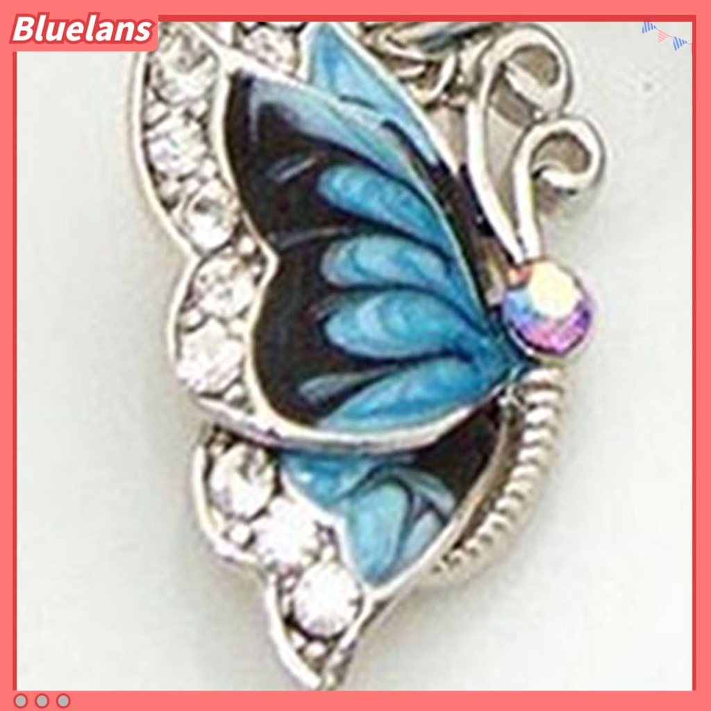 Bluelans Women 1Pair Blue Crystal Rhinestone Enamel Butterfly Dangle Hoop Earrings Earbob