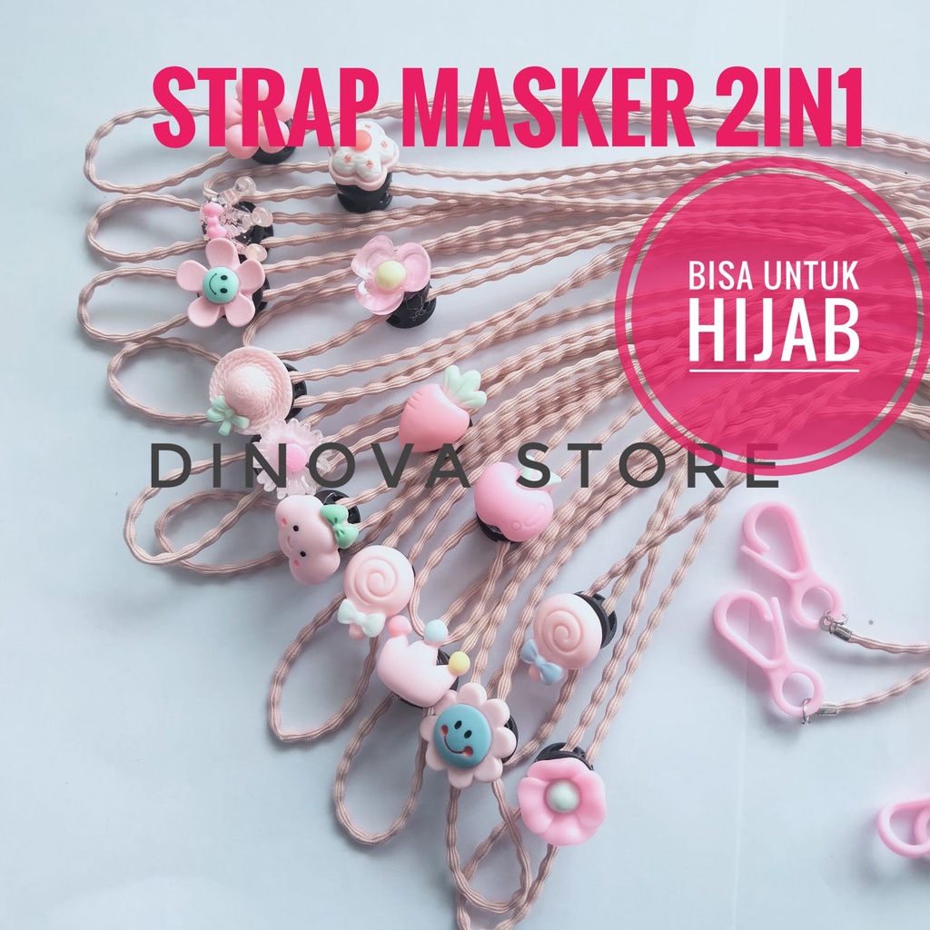 strap masker TALI PADI PINK SERIES hiasan random/STRAP MASKER/pengait masker/strap masker hijab 2in1