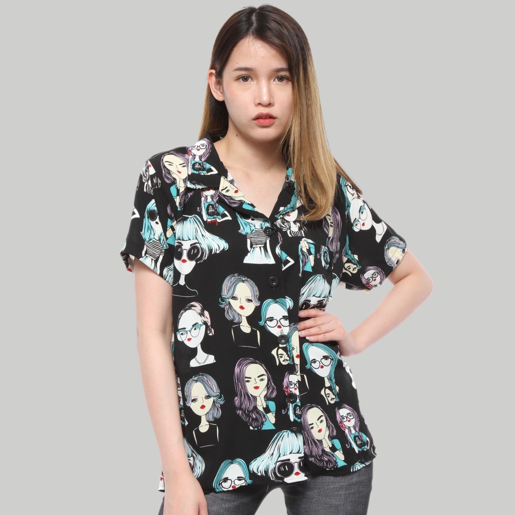 Monellina 90121 Kemeja Wanita Lengan Pendek Retro