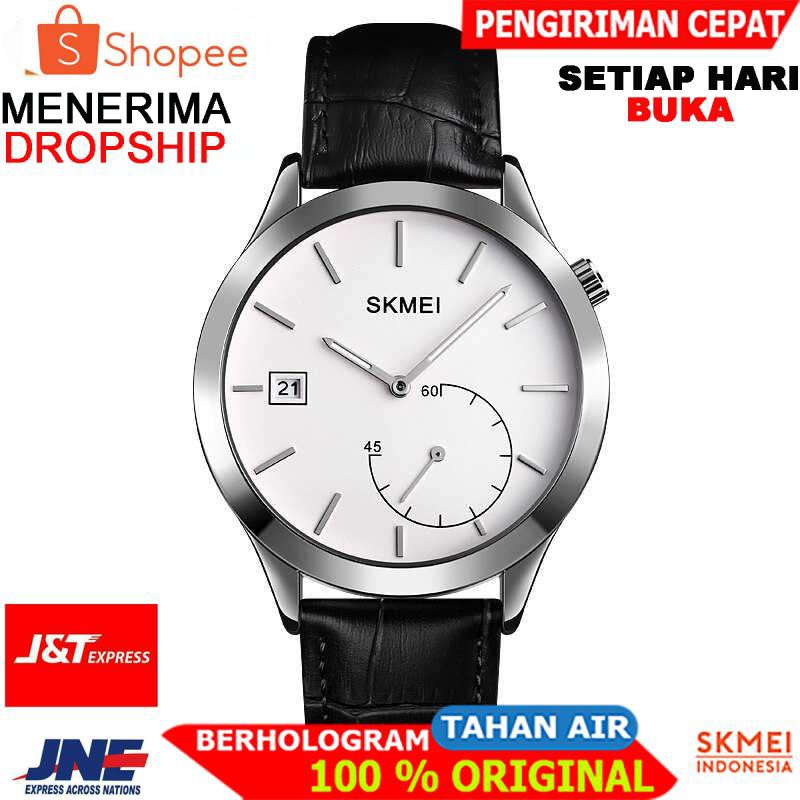 ORIGINAL SKMEI Jam Tangan Analog Pria Strap Kulit - 1581 [Silver Hitam]
