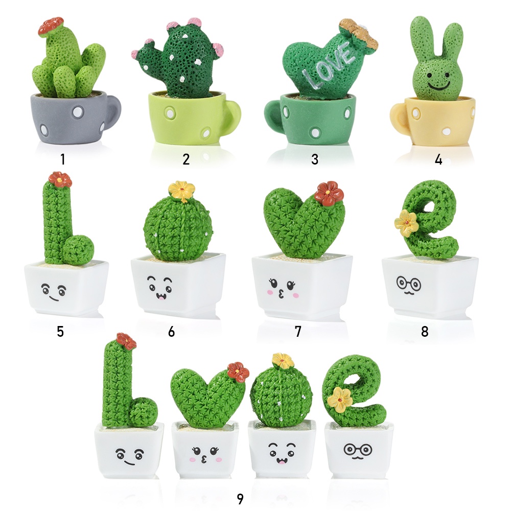 1/4Pcs Funny Resin Cactus Flower Figurines Mini Cactus Miniatures Micro Ornaments Sculpture For Dollhouse Supplies Car Decor