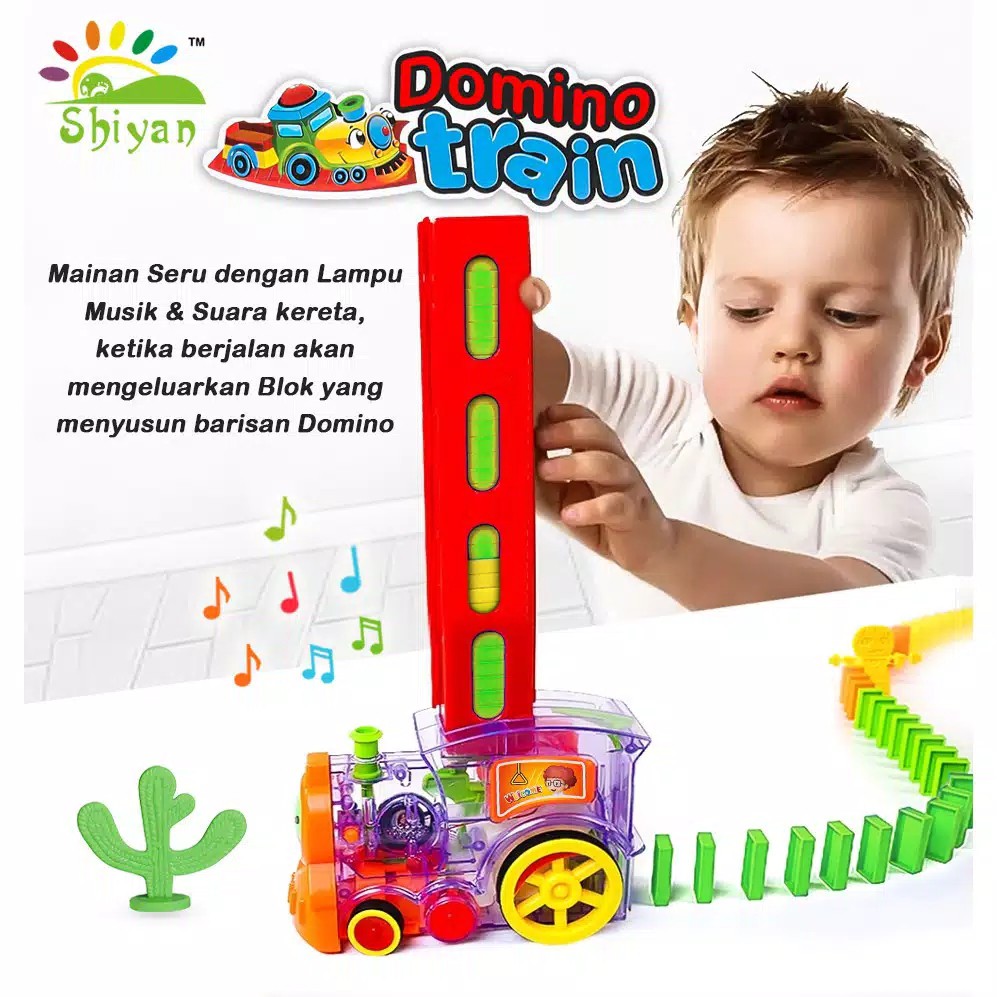 MAINAN EDUKASI KERETA API CUTE TRAIN ANAK PENYUSUN DOMINO AUTOMATIC TRAIN DOMINO