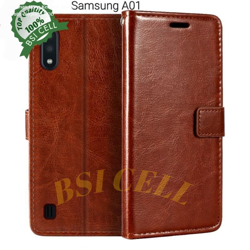 SAMSUNG GALAXY A01 LEATHER CASE SARUNG HP DOMPET KULIT FLIP COVER CASE