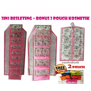 3in1 Rak  gantung  resleting  BONUS 2 POUCH KOSMETIK  Shopee 