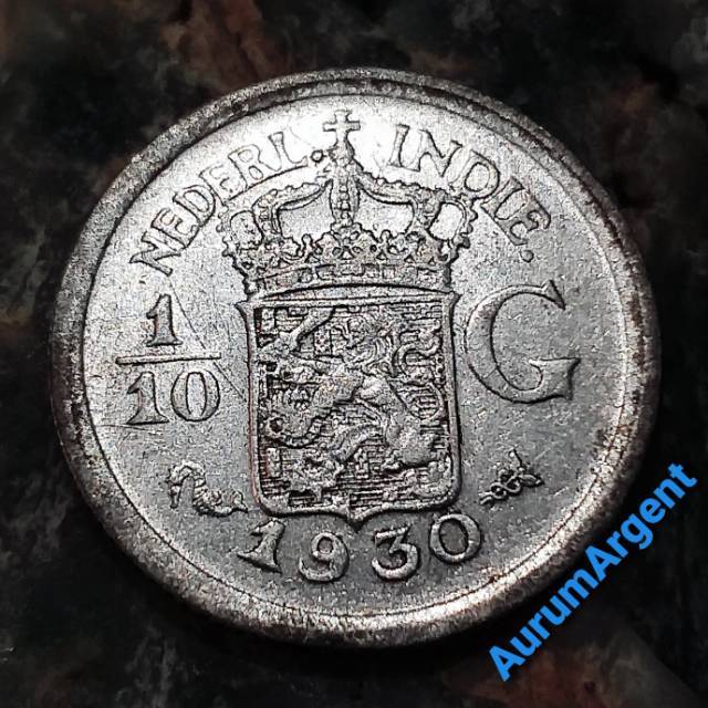 SA122-- 1 PC KOIN PERAK KUNO ASLI 1/10 GULDEN NEDERL INDIE TH 1930. -- SILVER COIN --