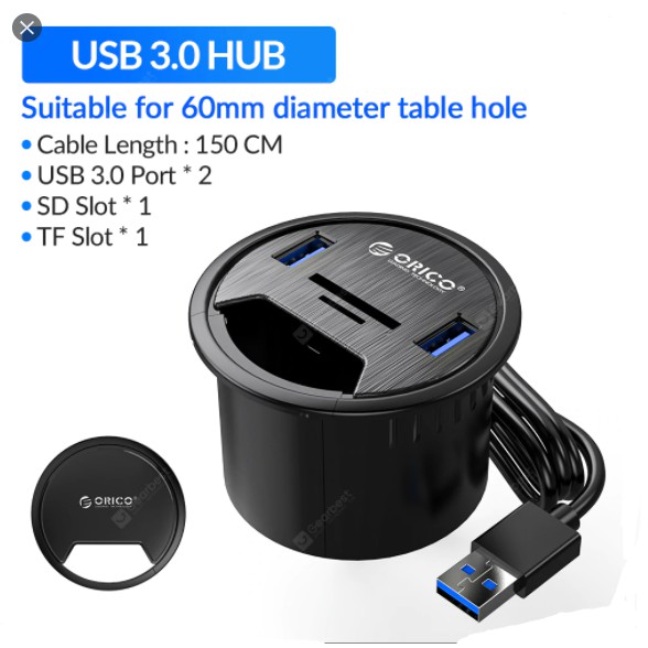 DESKTOP GROMMET HOLE USB 3.0 ORICO WITH HUB 2 PORT CARD READER TF SD 5GBPS 1.5M CABLE DESK-2UST