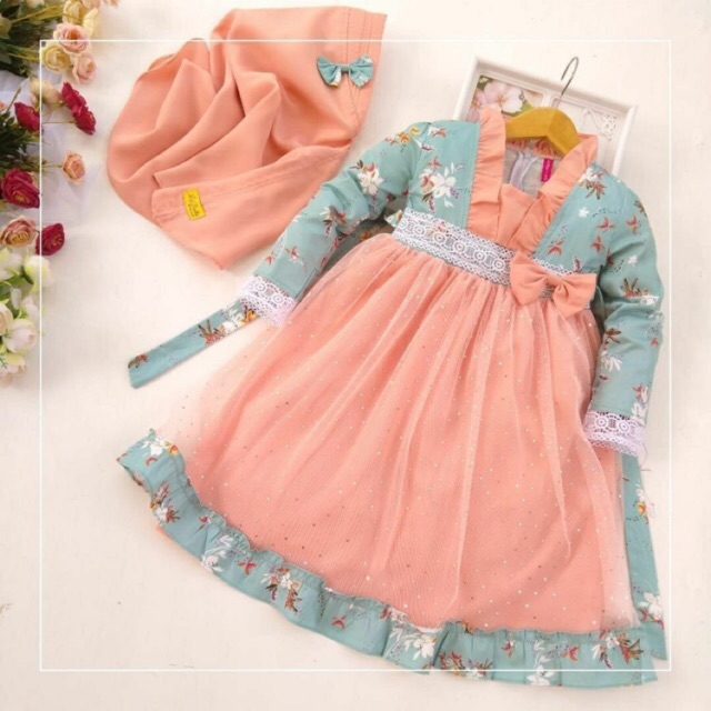Gamis anak labella tutu dress KTW 10 peach