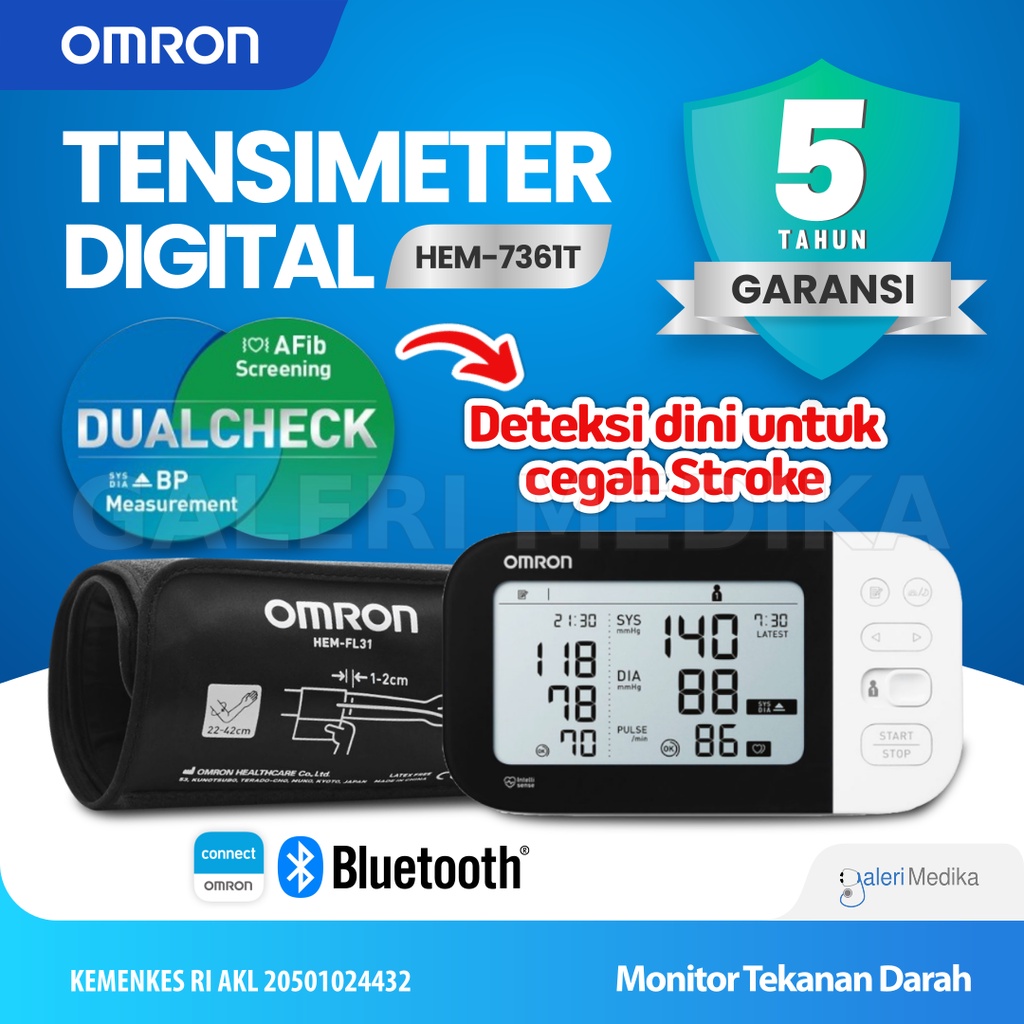 Tensimeter Digital Omron HEM-7361T / HEM 7361 T dengan Koneksi Bluetooth - Alat Ukur Tekanan Darah