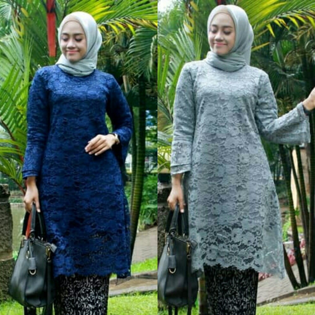 Atasan Kebaya Modern Brokat Longcape / Tunik Brukat Navy Dan Warna Lain