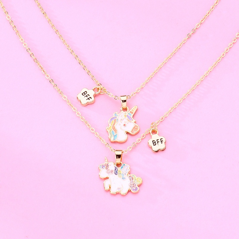 2pcs / Set Kalung Rantai Liontin Unicorn Lucu Untuk Wanita