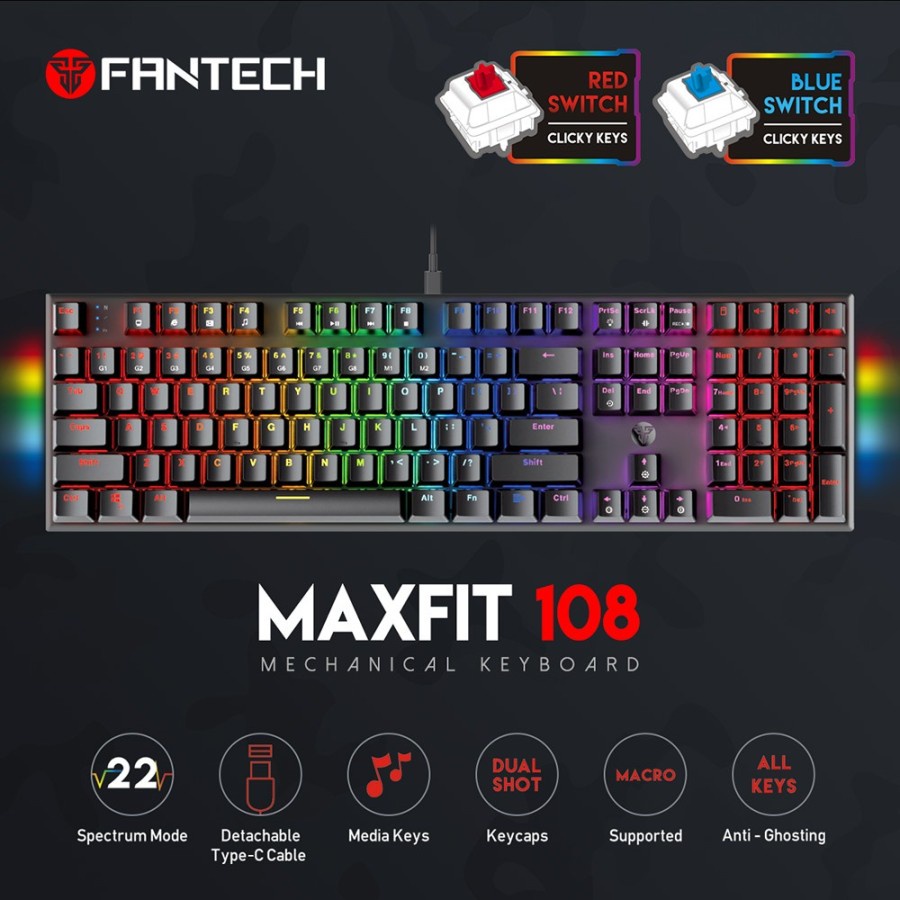 Keyboard Gaming Mechanical Fantech Maxfit108 MK855 FULL SIZE RGB