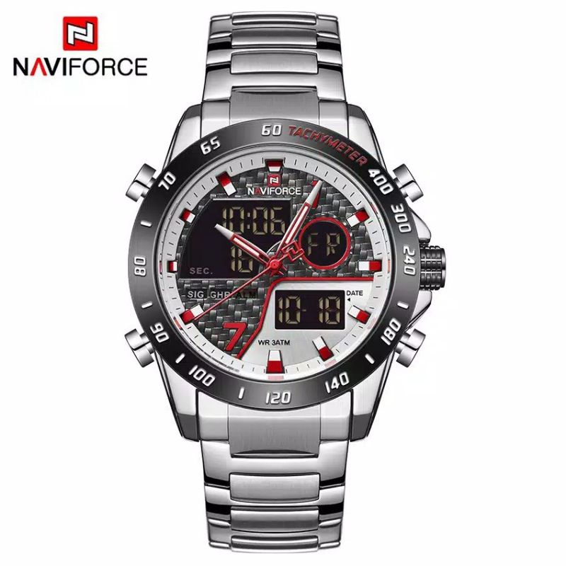 [ORIGINAL] 5 Variasi Jam Tangan Pria Naviforce NF9171 Dualtime Rantai Stainless