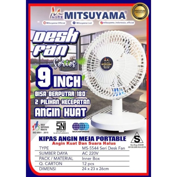 Kipas Angin Meja Portable 9in MS-5544 Desk Fan MITSUYAMA