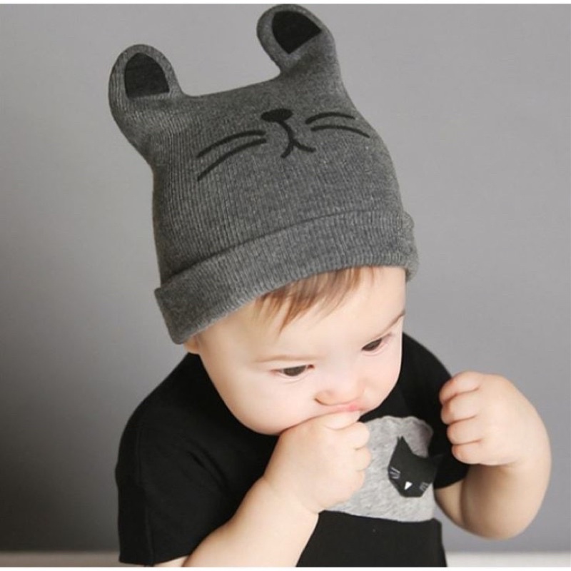 Topi Kupluk Rajut Bayi Telinga Kucing /Topi Rajut Unisex Kupluk Keren