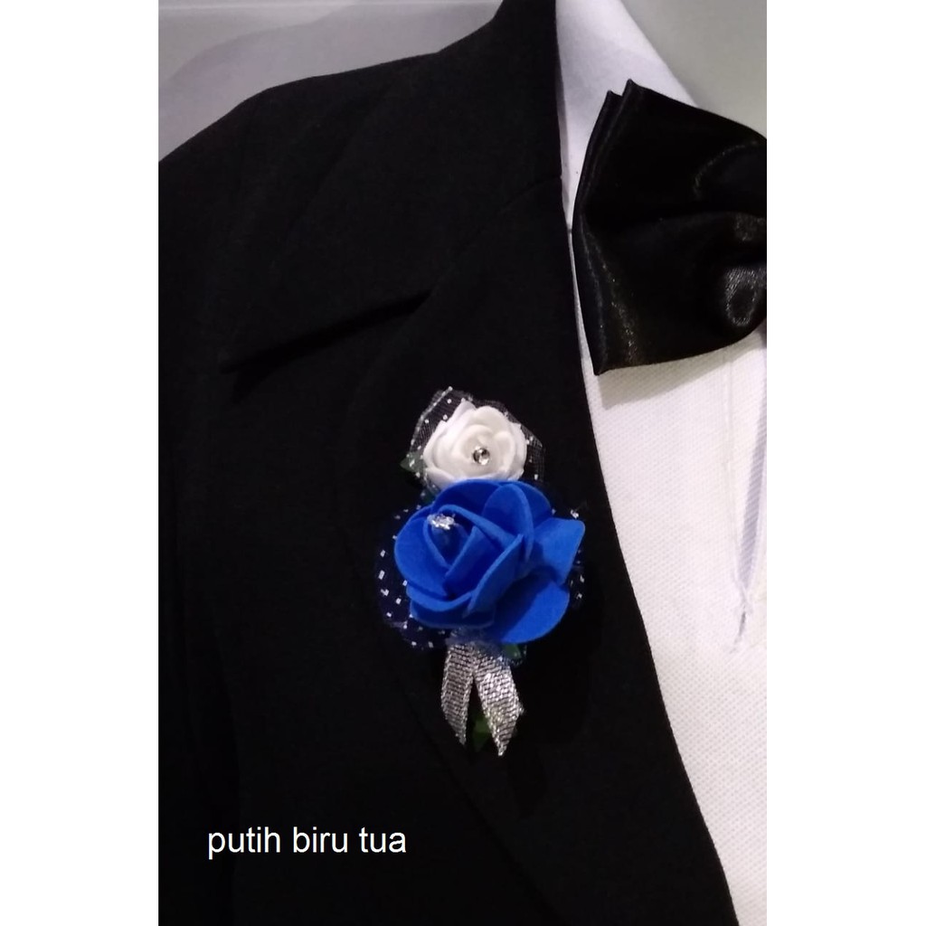 Mini corsage pengantin pria Bros mini dengan 2 bunga dan daun